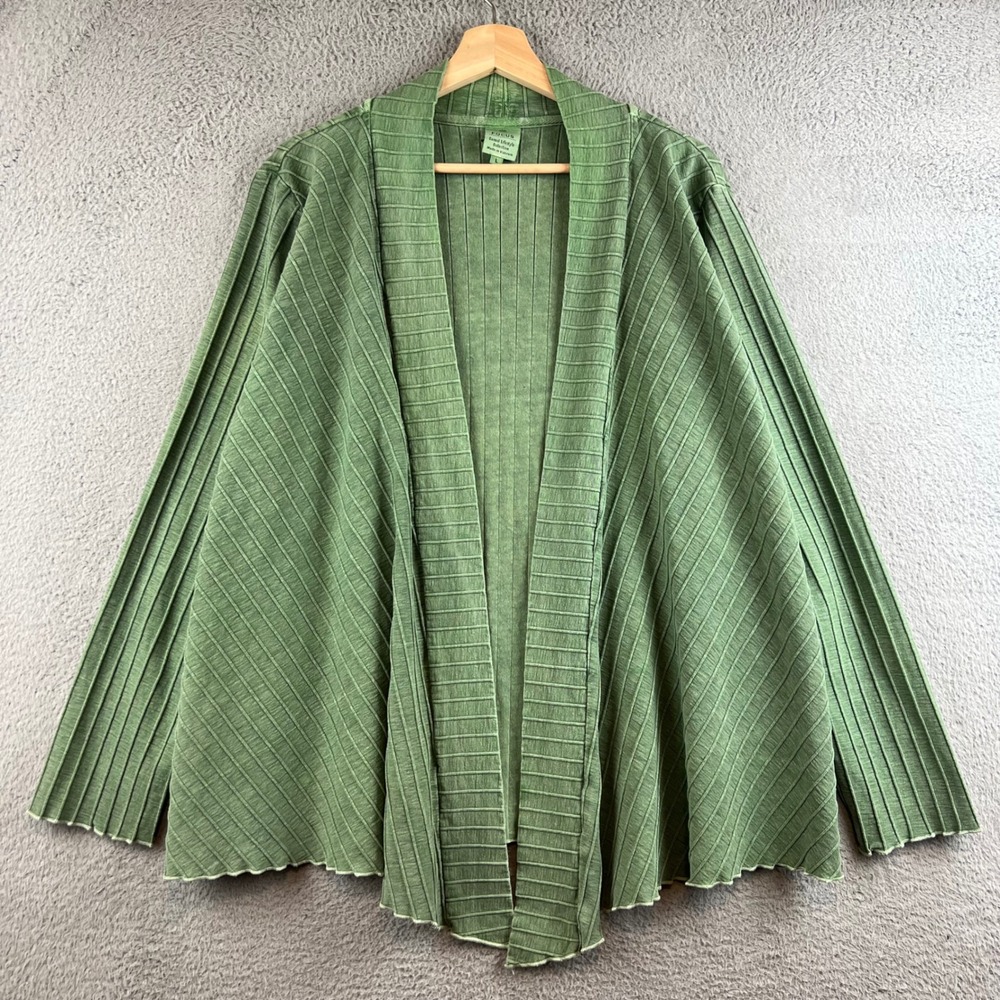 Focus Casual Lifestyle Green Ribbed Cotton Open Front Cardigan Large